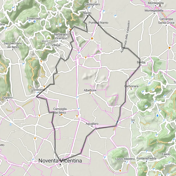 Karttaminiaatyyri "Maaseutumatka läpi Castegneron ja Castelletton" pyöräilyinspiraatiosta alueella Veneto, Italy. Luotu Tarmacs.app pyöräilyreittisuunnittelijalla
