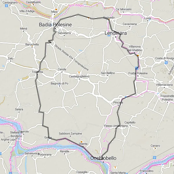 Miniatura della mappa di ispirazione al ciclismo "Giro in bici tra Gaiba e Fratta Polesine" nella regione di Veneto, Italy. Generata da Tarmacs.app, pianificatore di rotte ciclistiche