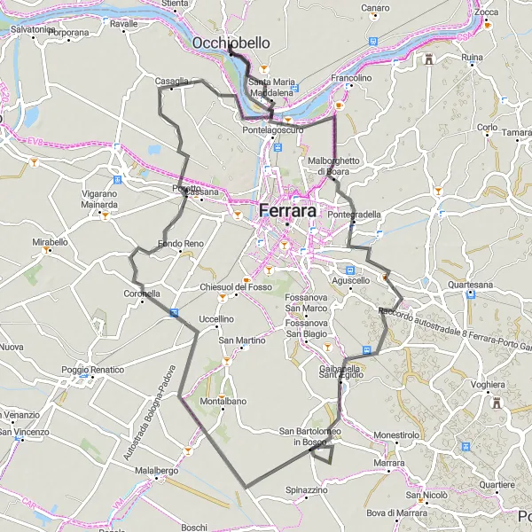 Miniatua del mapa de inspiración ciclista "Ruta Focomorto - Sant' Egidio - San Bartolomeo in Bosco - Porotto - Santa Maria Maddalena" en Veneto, Italy. Generado por Tarmacs.app planificador de rutas ciclistas