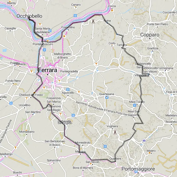 Zemljevid v pomanjšavi "Kolesarska pot ob reki Po" kolesarske inspiracije v Veneto, Italy. Generirano z načrtovalcem kolesarskih poti Tarmacs.app