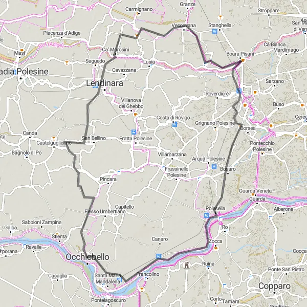 Miniatua del mapa de inspiración ciclista "Ruta Escénica por Rovigo y sus alrededores" en Veneto, Italy. Generado por Tarmacs.app planificador de rutas ciclistas