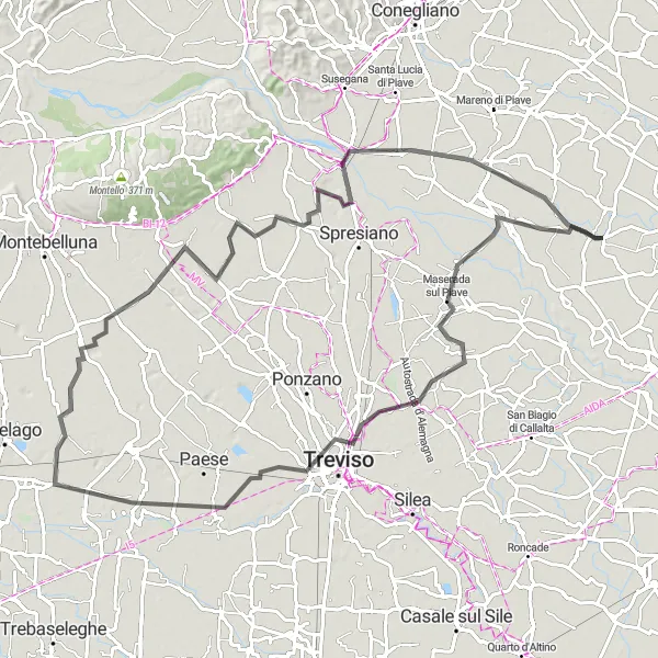 Map miniature of "Cimadolmo Circuit" cycling inspiration in Veneto, Italy. Generated by Tarmacs.app cycling route planner