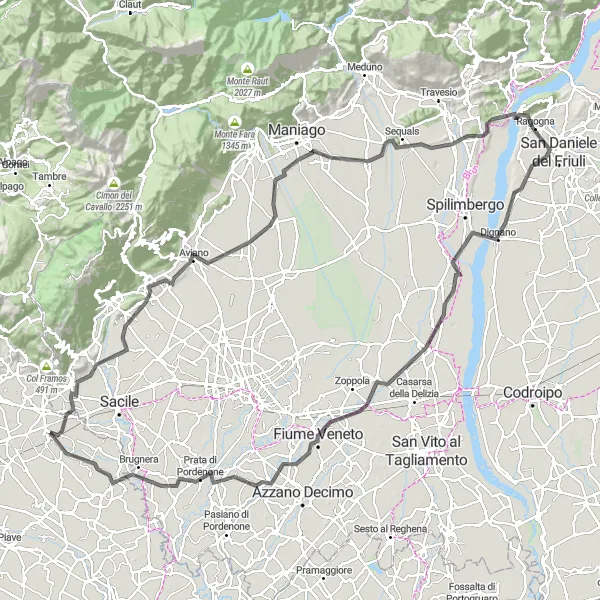 Map miniature of "Castello di Aviano Epic Road Loop" cycling inspiration in Veneto, Italy. Generated by Tarmacs.app cycling route planner