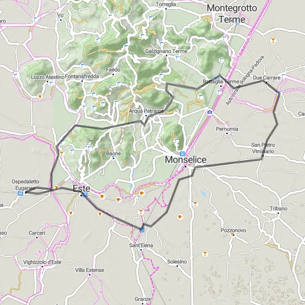Zemljevid v pomanjšavi "Izlet v Monte Ceru" kolesarske inspiracije v Veneto, Italy. Generirano z načrtovalcem kolesarskih poti Tarmacs.app