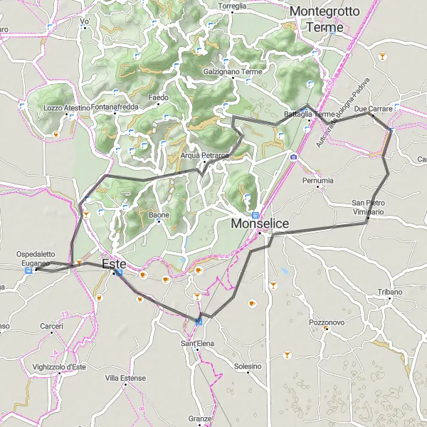 Map miniature of "Historical and Cultural Road Ride" cycling inspiration in Veneto, Italy. Generated by Tarmacs.app cycling route planner