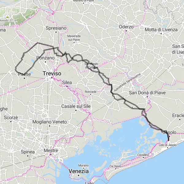 Miniatura mapy "Trasa Długarniajgodniejsza" - trasy rowerowej w Veneto, Italy. Wygenerowane przez planer tras rowerowych Tarmacs.app