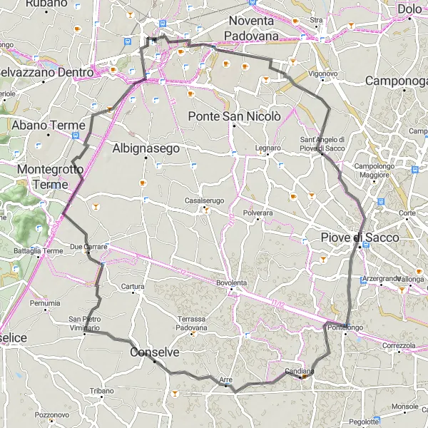 Miniatura mapy "Droga rowerowa po wojennych schodach w okolicach Padwy" - trasy rowerowej w Veneto, Italy. Wygenerowane przez planer tras rowerowych Tarmacs.app