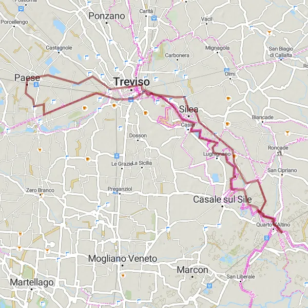 Miniaturní mapa "Paese - Treviso - Casier - Quarto d'Altino - Silea - Quinto di Treviso - Paese" inspirace pro cyklisty v oblasti Veneto, Italy. Vytvořeno pomocí plánovače tras Tarmacs.app