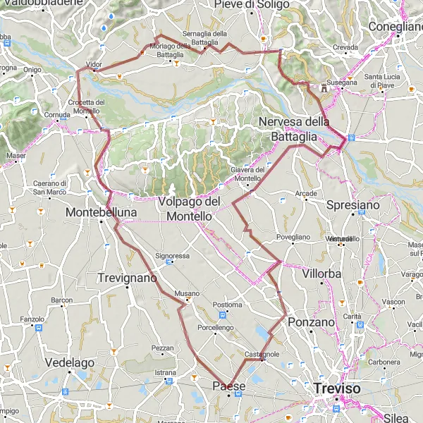 Map miniature of "Montebelluna Adventure" cycling inspiration in Veneto, Italy. Generated by Tarmacs.app cycling route planner