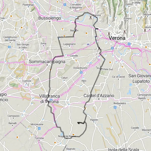 Map miniature of "Nogarole Rocca Loop" cycling inspiration in Veneto, Italy. Generated by Tarmacs.app cycling route planner