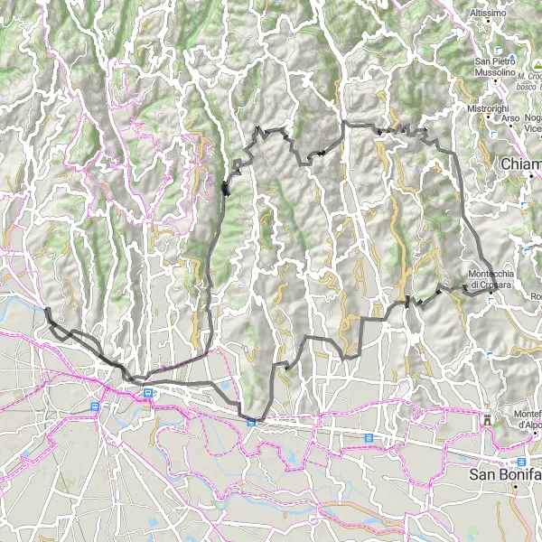 Map miniature of "Exploring the Hills of Parona" cycling inspiration in Veneto, Italy. Generated by Tarmacs.app cycling route planner