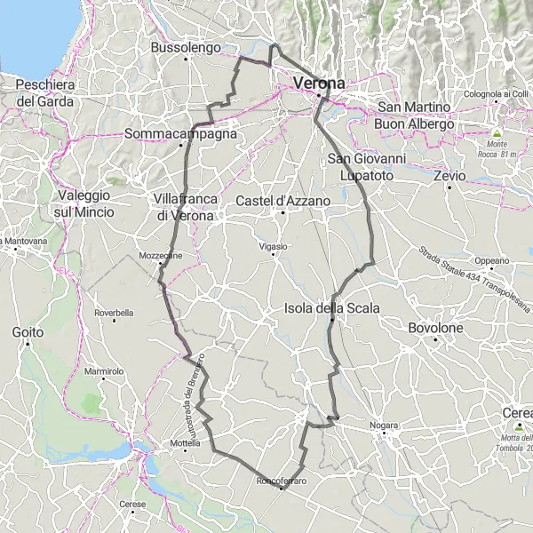 Miniaturní mapa "Procházka historií a kulturou - cyklotrasa z Parona" inspirace pro cyklisty v oblasti Veneto, Italy. Vytvořeno pomocí plánovače tras Tarmacs.app