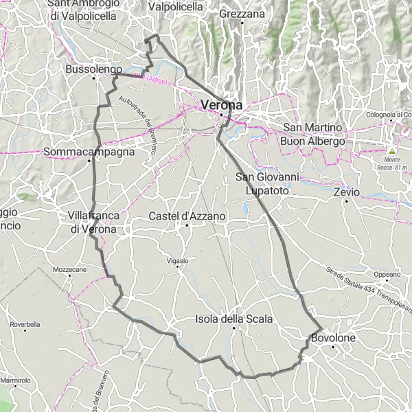 Miniatura della mappa di ispirazione al ciclismo "Il cuore del Veneto" nella regione di Veneto, Italy. Generata da Tarmacs.app, pianificatore di rotte ciclistiche