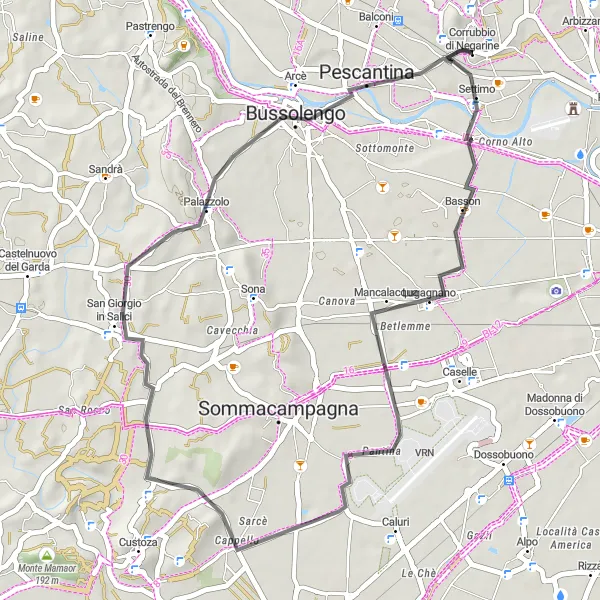 Miniatuurkaart van de fietsinspiratie "Korte en krachtige fietsroute door Veneto" in Veneto, Italy. Gemaakt door de Tarmacs.app fietsrouteplanner