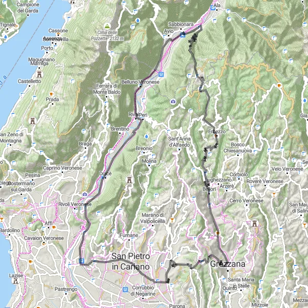 Map miniature of "San Pietro in Cariano Adventure" cycling inspiration in Veneto, Italy. Generated by Tarmacs.app cycling route planner