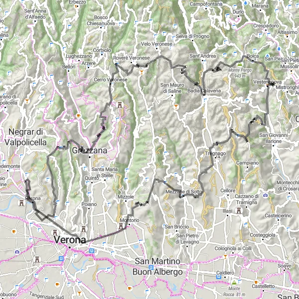 Miniaturekort af cykelinspirationen "Udfordrende vejcykeltur nær Pedemonte" i Veneto, Italy. Genereret af Tarmacs.app cykelruteplanlægger