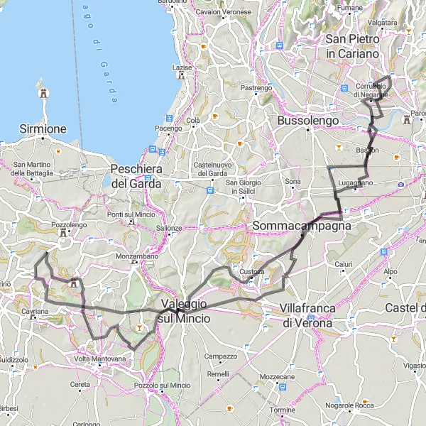 Miniatura della mappa di ispirazione al ciclismo "Sulle tracce di Borghetto" nella regione di Veneto, Italy. Generata da Tarmacs.app, pianificatore di rotte ciclistiche