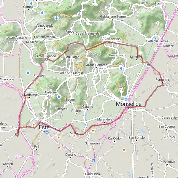 Miniatura della mappa di ispirazione al ciclismo "Avventura off-road da Cinto Euganeo a La Rocca" nella regione di Veneto, Italy. Generata da Tarmacs.app, pianificatore di rotte ciclistiche