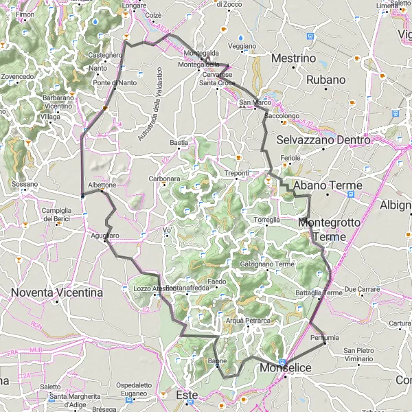 Miniature de la carte de l'inspiration cycliste "Tour de Monte Cecilia" dans la Veneto, Italy. Générée par le planificateur d'itinéraire cycliste Tarmacs.app