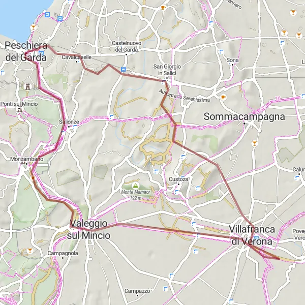 Map miniature of "Villafranca di Verona Gravel Route" cycling inspiration in Veneto, Italy. Generated by Tarmacs.app cycling route planner