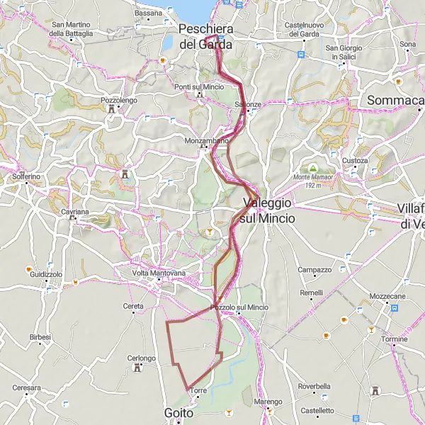 Karten-Miniaturansicht der Radinspiration "Gravel-Tour Valeggio sul Mincio" in Veneto, Italy. Erstellt vom Tarmacs.app-Routenplaner für Radtouren