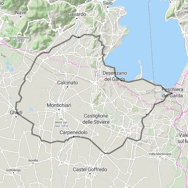 Miniaturní mapa "Silniční okružní trasa kolem Peschiera del Garda" inspirace pro cyklisty v oblasti Veneto, Italy. Vytvořeno pomocí plánovače tras Tarmacs.app