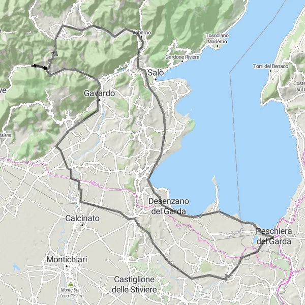 Miniatura della mappa di ispirazione al ciclismo "Circuito delle Colline del Garda" nella regione di Veneto, Italy. Generata da Tarmacs.app, pianificatore di rotte ciclistiche