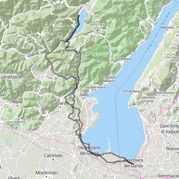 Map miniature of "The Mountain Challenge" cycling inspiration in Veneto, Italy. Generated by Tarmacs.app cycling route planner