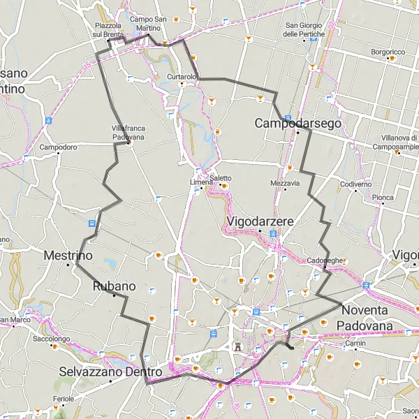 Kartminiatyr av "Kultur og Historie Road Tour" sykkelinspirasjon i Veneto, Italy. Generert av Tarmacs.app sykkelrutoplanlegger