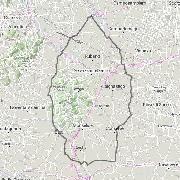 Miniatura mapy "Trasa Nugaciego Canale" - trasy rowerowej w Veneto, Italy. Wygenerowane przez planer tras rowerowych Tarmacs.app