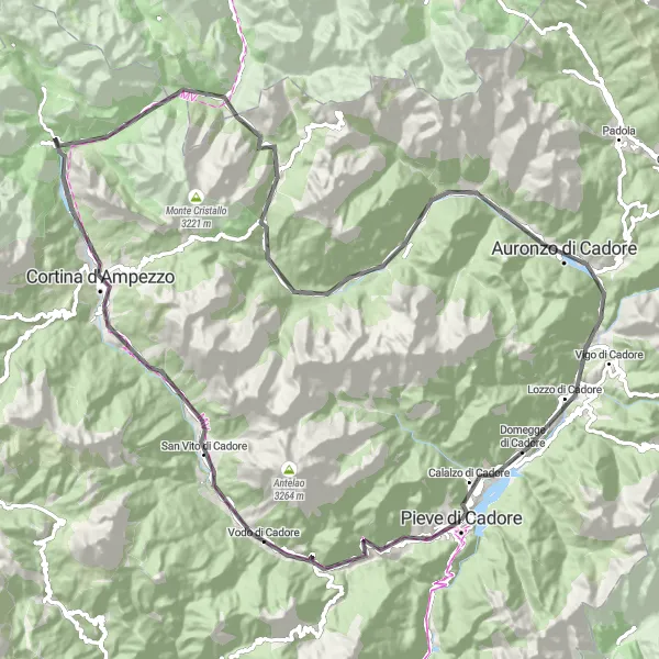 Map miniature of "The Beauty of Cadore" cycling inspiration in Veneto, Italy. Generated by Tarmacs.app cycling route planner