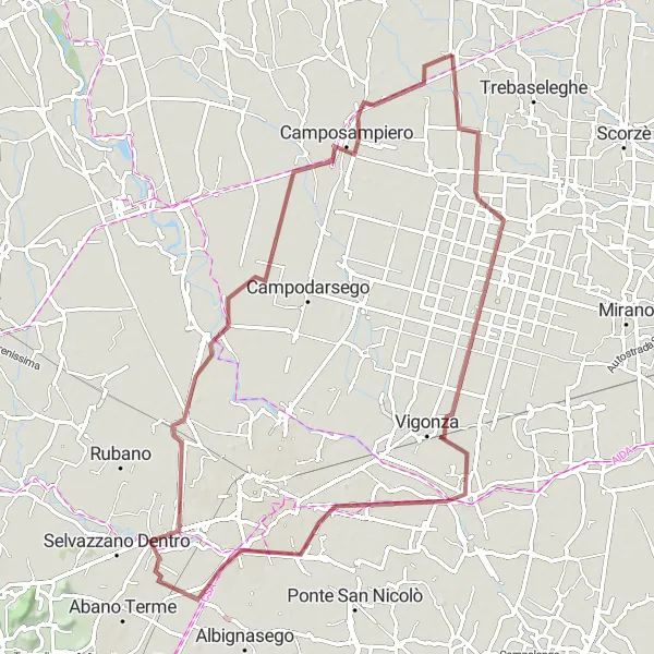 Miniatura della mappa di ispirazione al ciclismo "Per le strade di Limena: ciclovia tra Massanzago e Loreggia" nella regione di Veneto, Italy. Generata da Tarmacs.app, pianificatore di rotte ciclistiche