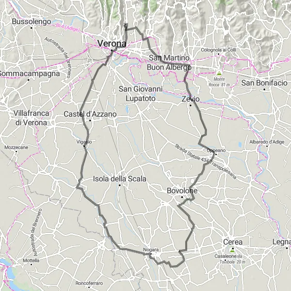 Kartminiatyr av "Lång cykeltur genom flera byar och städer" cykelinspiration i Veneto, Italy. Genererad av Tarmacs.app cykelruttplanerare