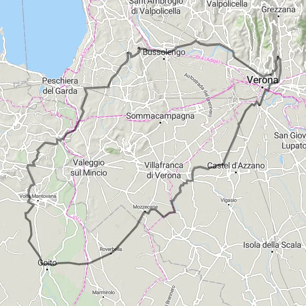 Kartminiatyr av "Historiska sevärdheter på vägcyklingstur" cykelinspiration i Veneto, Italy. Genererad av Tarmacs.app cykelruttplanerare