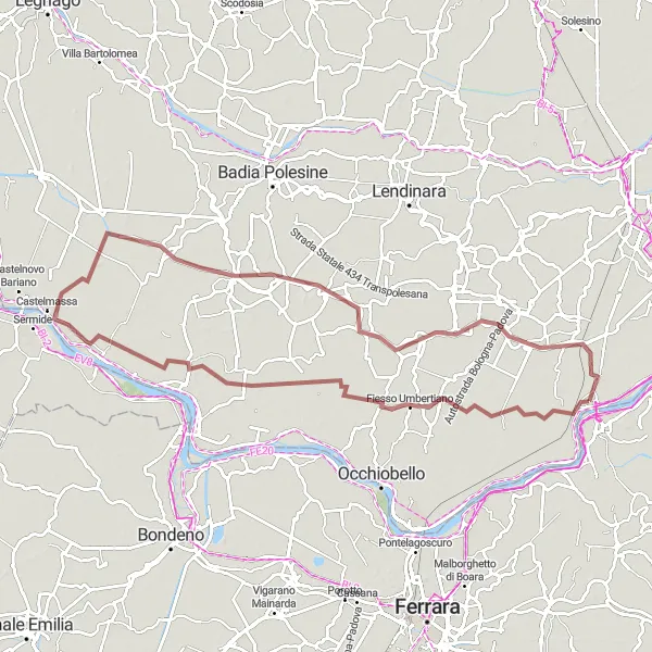 Karttaminiaatyyri "Polesella - San Gaetano" pyöräilyinspiraatiosta alueella Veneto, Italy. Luotu Tarmacs.app pyöräilyreittisuunnittelijalla