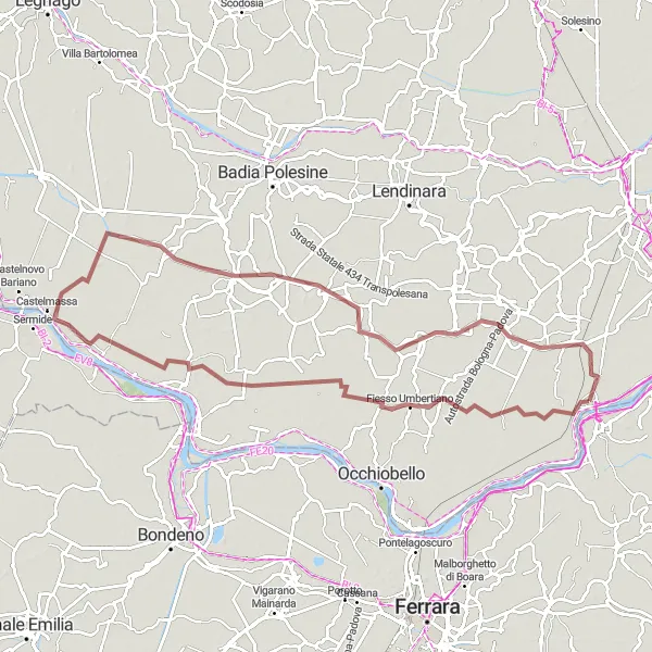 Miniatura della mappa di ispirazione al ciclismo "Percorso in grava da Polesella a San Gaetano" nella regione di Veneto, Italy. Generata da Tarmacs.app, pianificatore di rotte ciclistiche