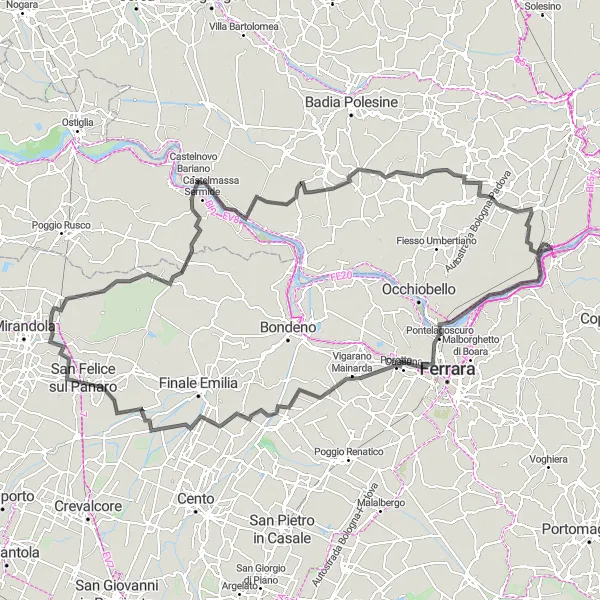 Miniatua del mapa de inspiración ciclista "Aventura en bicicleta por la región de Emilia-Romaña" en Veneto, Italy. Generado por Tarmacs.app planificador de rutas ciclistas