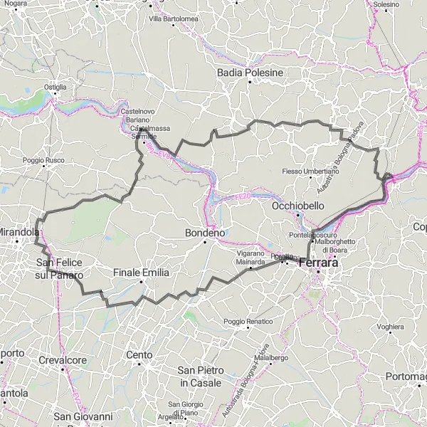 Karttaminiaatyyri "Polesella - Villa Armellini 158km Road Cycling Tour" pyöräilyinspiraatiosta alueella Veneto, Italy. Luotu Tarmacs.app pyöräilyreittisuunnittelijalla