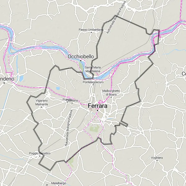 Miniatura della mappa di ispirazione al ciclismo "Rotta tra Ro e Villa Armellini" nella regione di Veneto, Italy. Generata da Tarmacs.app, pianificatore di rotte ciclistiche