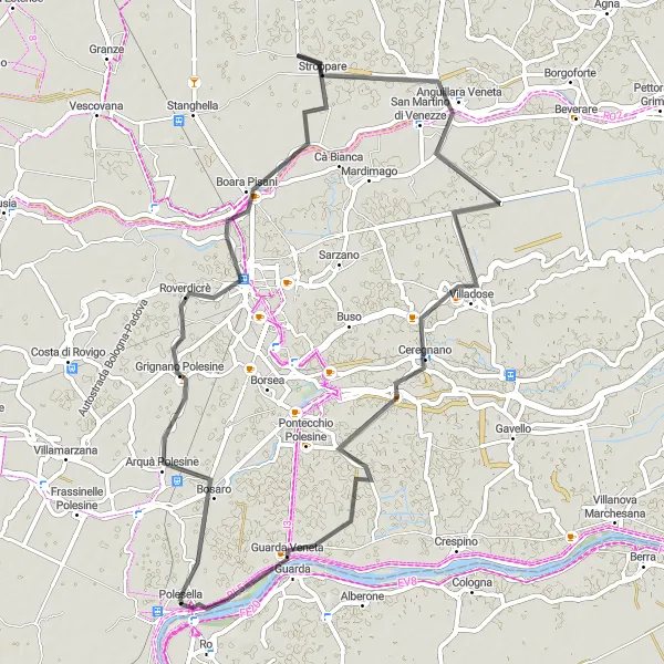 Miniatua del mapa de inspiración ciclista "Ruta de 69 km por los pueblos de Veneto" en Veneto, Italy. Generado por Tarmacs.app planificador de rutas ciclistas