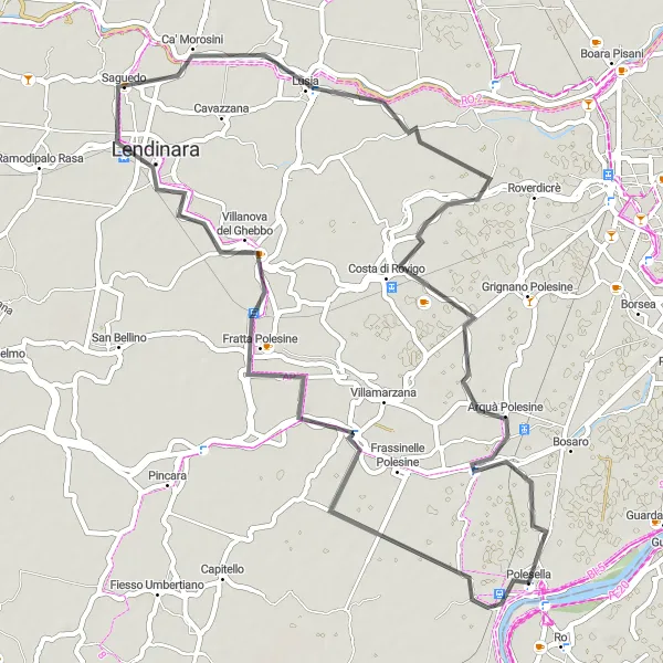 Miniatuurkaart van de fietsinspiratie "Wegfietsen rond Polesella en omgeving" in Veneto, Italy. Gemaakt door de Tarmacs.app fietsrouteplanner