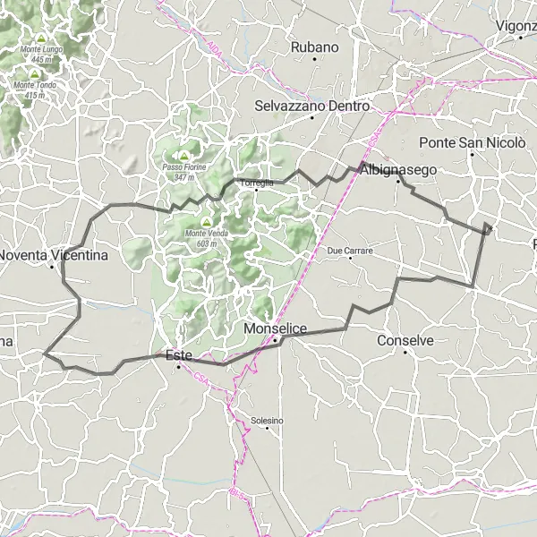 Miniatura mapy "Przejazd przez Este i La Rocca" - trasy rowerowej w Veneto, Italy. Wygenerowane przez planer tras rowerowych Tarmacs.app