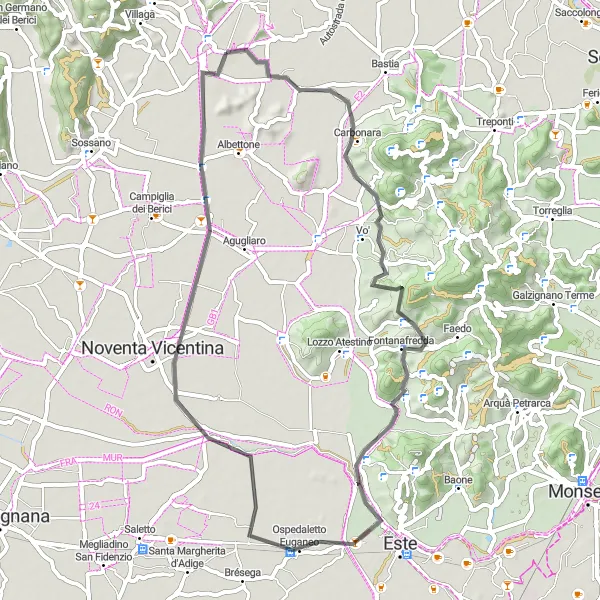 Mapa miniatúra "Prírodné poklady Benátska na cyklotúre" cyklistická inšpirácia v Veneto, Italy. Vygenerované cyklistickým plánovačom trás Tarmacs.app