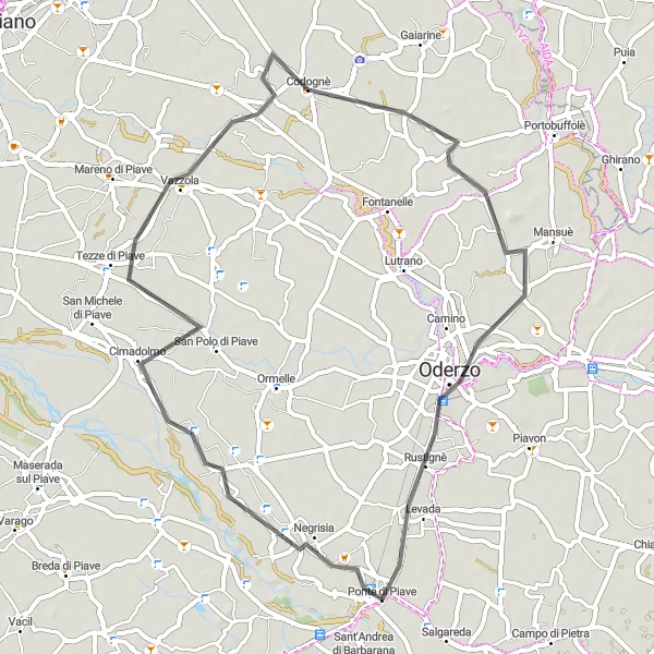 Map miniature of "Ponte di Piave Loop" cycling inspiration in Veneto, Italy. Generated by Tarmacs.app cycling route planner