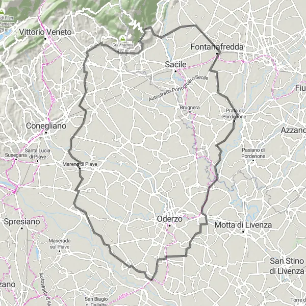 Miniaturní mapa "Okruh kolem Ponte di Piave" inspirace pro cyklisty v oblasti Veneto, Italy. Vytvořeno pomocí plánovače tras Tarmacs.app
