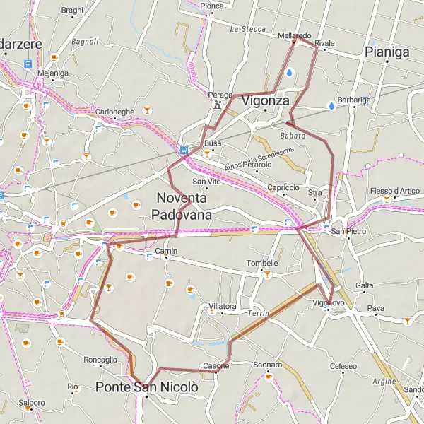 Miniatuurkaart van de fietsinspiratie "Verkenningstocht naar Noventa Padovana" in Veneto, Italy. Gemaakt door de Tarmacs.app fietsrouteplanner