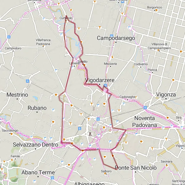Zemljevid v pomanjšavi "Pustolovska gravel kolesarska pot" kolesarske inspiracije v Veneto, Italy. Generirano z načrtovalcem kolesarskih poti Tarmacs.app