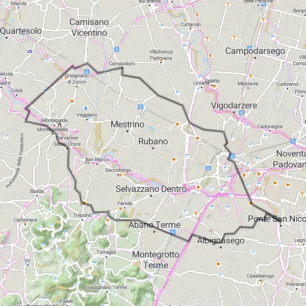 Miniatua del mapa de inspiración ciclista "Ruta de Ciclismo por las Colinas de Veneto" en Veneto, Italy. Generado por Tarmacs.app planificador de rutas ciclistas