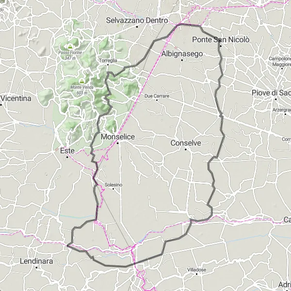Miniaturní mapa "Cyklo okruh Bovolenta - Monte Siesa" inspirace pro cyklisty v oblasti Veneto, Italy. Vytvořeno pomocí plánovače tras Tarmacs.app