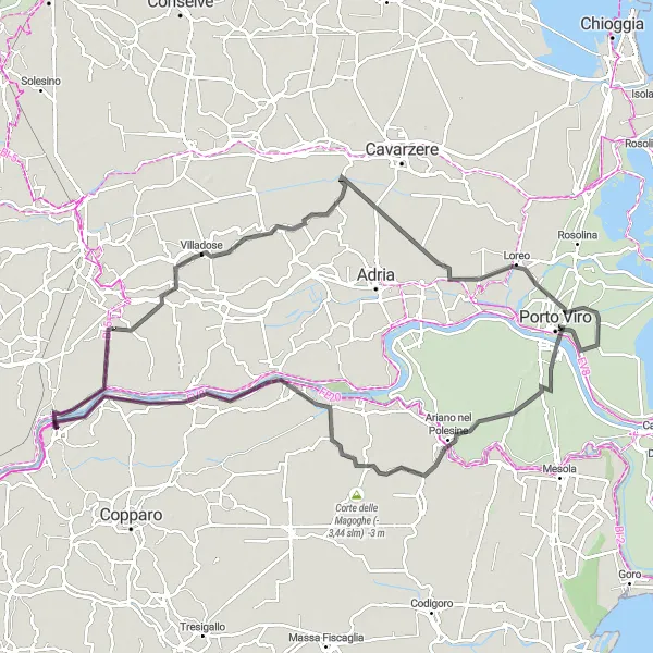 Karten-Miniaturansicht der Radinspiration "Rundweg um Pontecchio Polesine über 120 km" in Veneto, Italy. Erstellt vom Tarmacs.app-Routenplaner für Radtouren